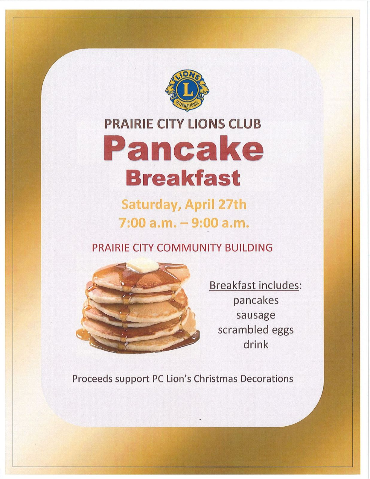 Lions Club Pancake Breakfast benefitting the Lion's Club Christmas decorations Photo - Click Here to See
