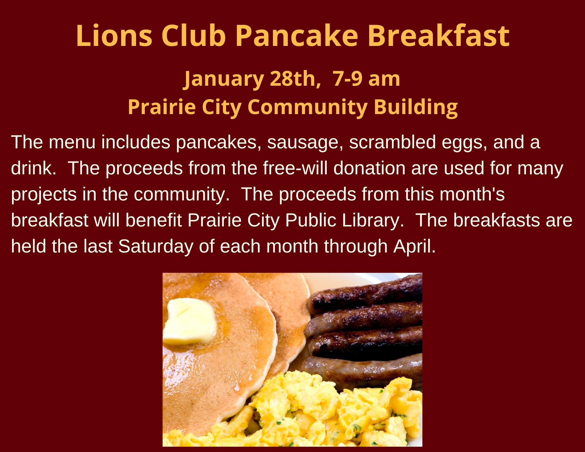 Lions Club Pancake Breakfast benefitting the Prairie City Public Library Photo - Click Here to See